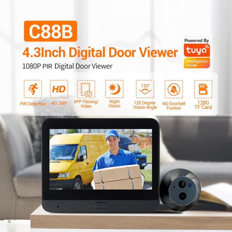 ESCAM C88 4.3 inch 1080P PIR Digital Door Viewer WiFi Video Doorbell Support Night Vision, Two-way Audio, C88 ESCAM C88 4.3 inch 1080P PIR Digital Door Viewer WiFi Video Doorbell Support Night Vision, Two-way Audio, C88